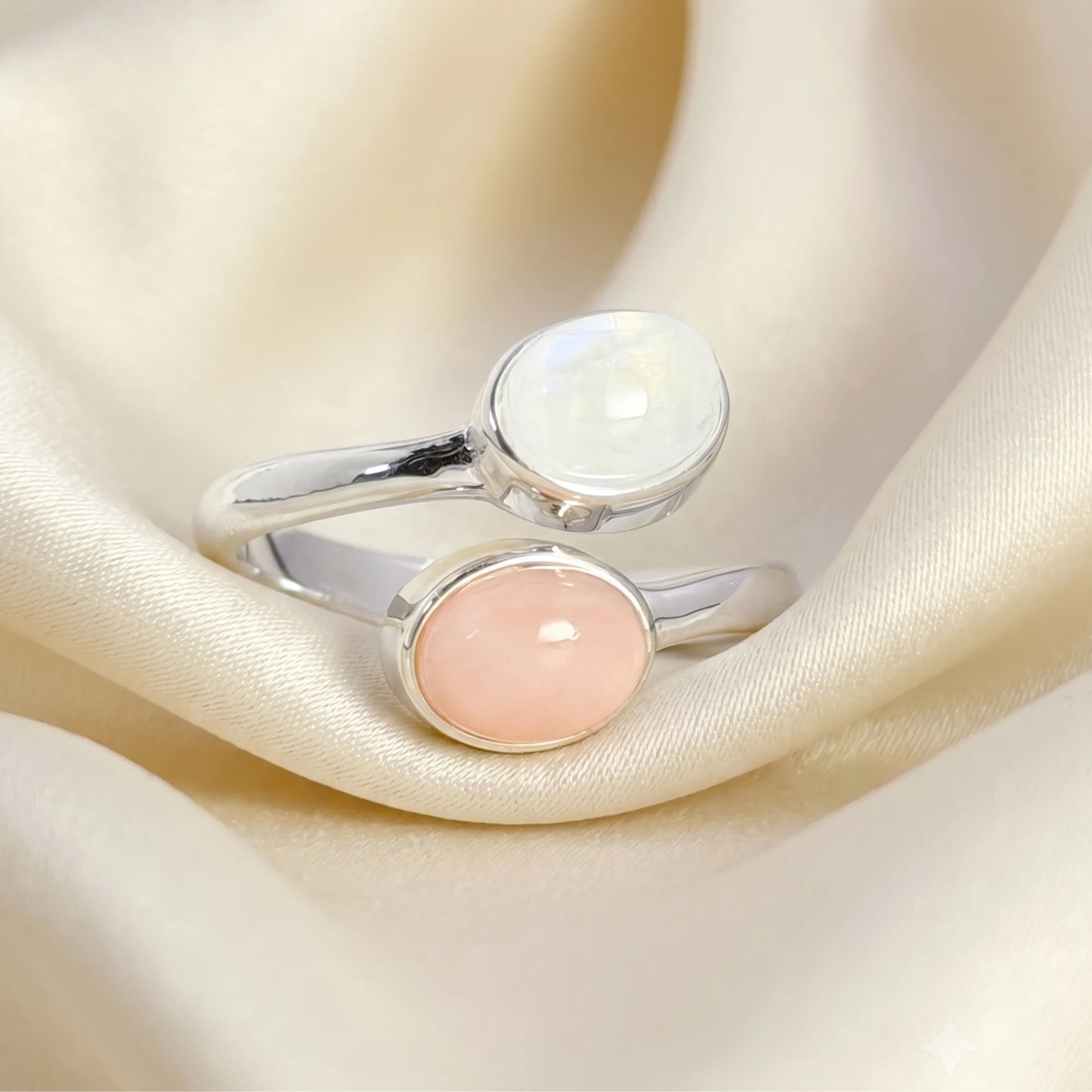 Personalised two-birthstone ring with natural oval gemstones in polished 925 sterling silver
