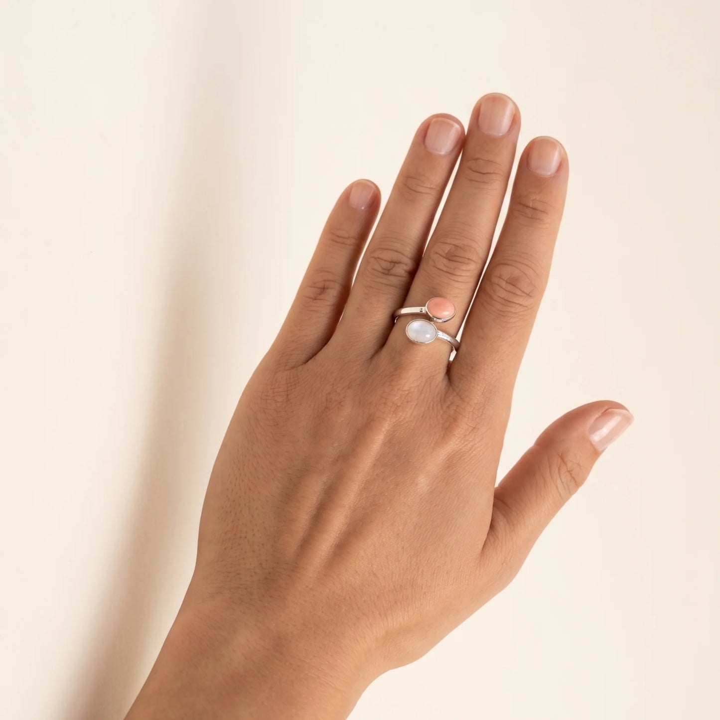 Personalised two-birthstone ring with natural oval gemstones in polished 925 sterling silver
