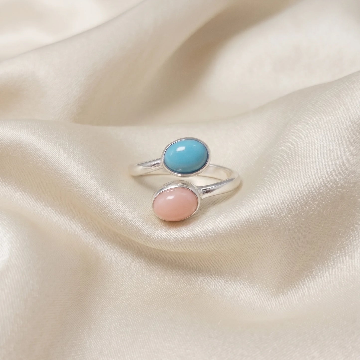 Personalised two-birthstone ring with natural oval gemstones in polished 925 sterling silver