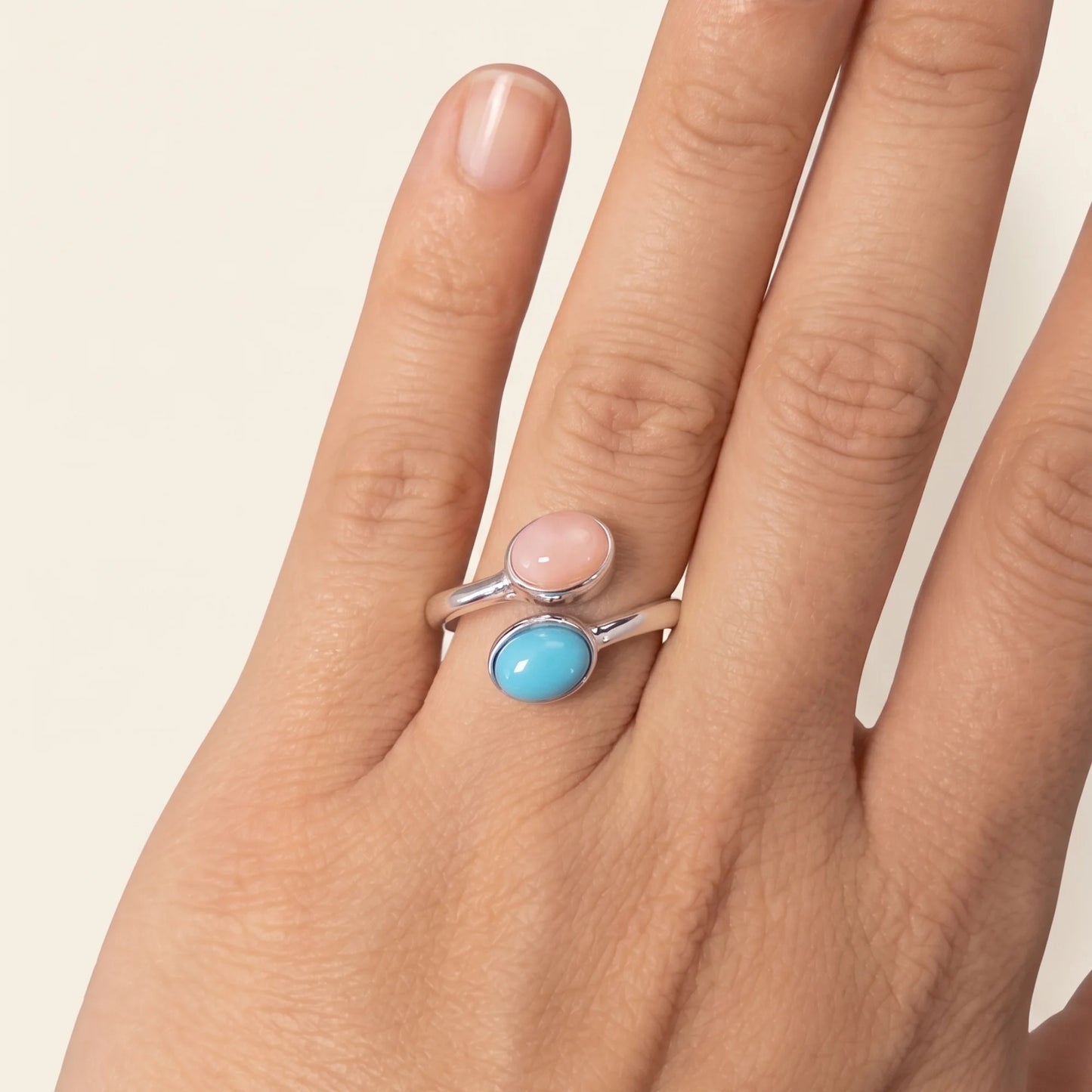 Personalised two-birthstone ring with natural oval gemstones in polished 925 sterling silver