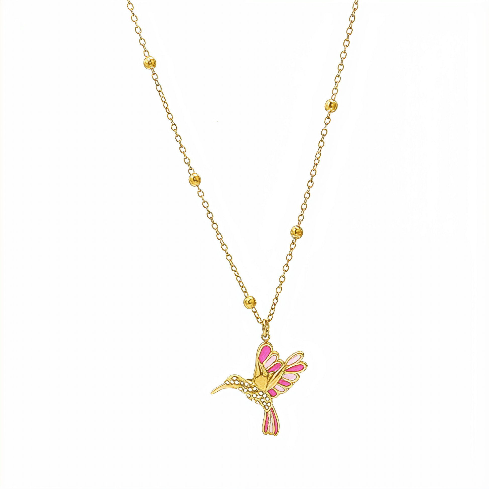 Pink Enamel Hummingbird Gold Necklace – MXW Jewellery