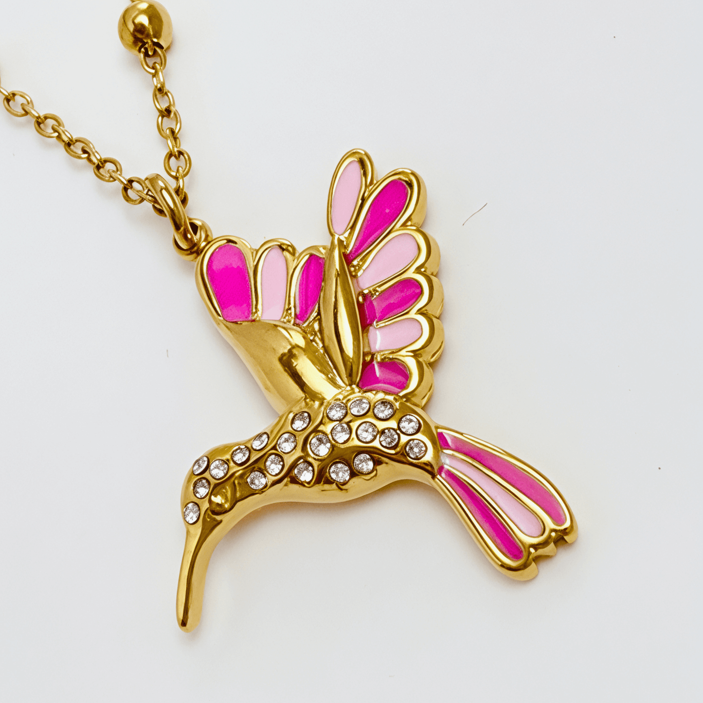 Pink Enamel Hummingbird Gold Necklace – MXW Jewellery