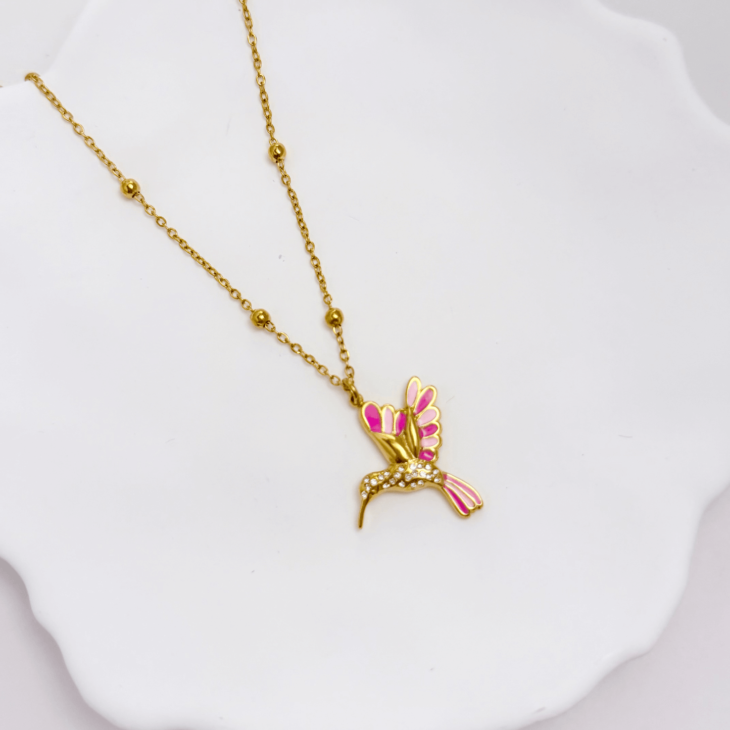 Pink Enamel Hummingbird Gold Necklace – MXW Jewellery
