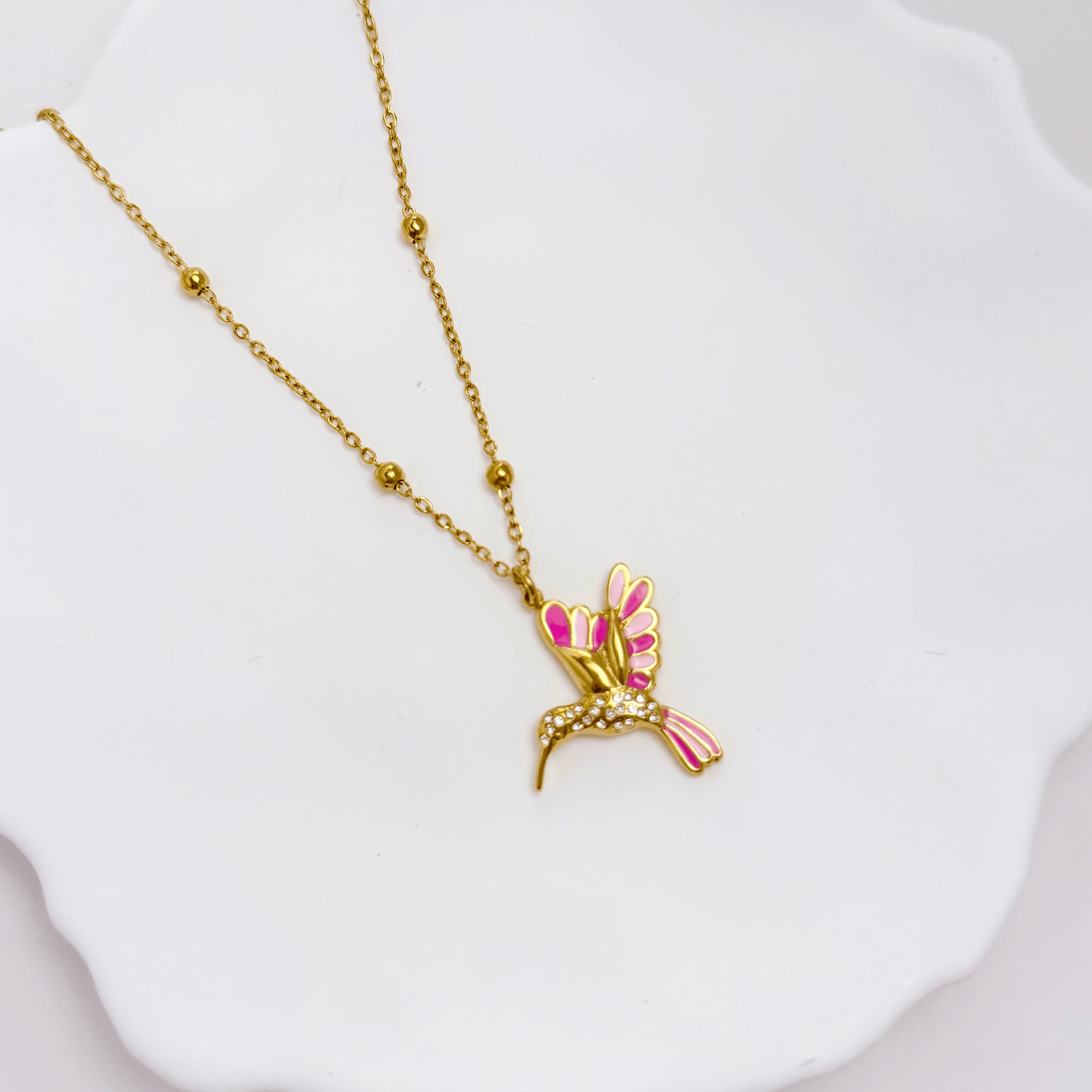 Pink Enamel Hummingbird Gold Necklace – MXW Jewellery