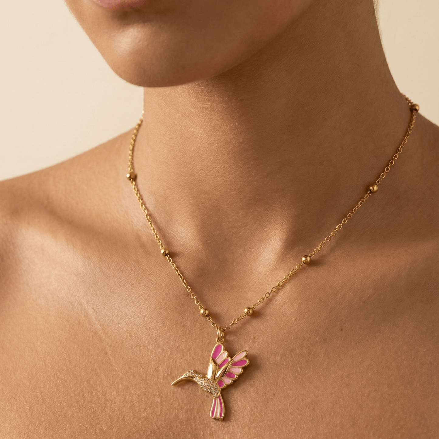 Pink Enamel Hummingbird Gold Necklace – MXW Jewellery