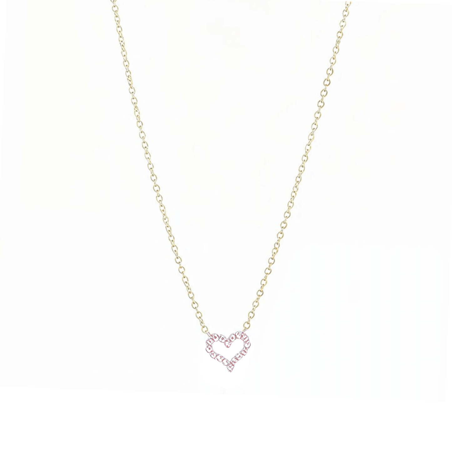 Gold necklace with pink zircon heart pendant, minimalist dainty design.