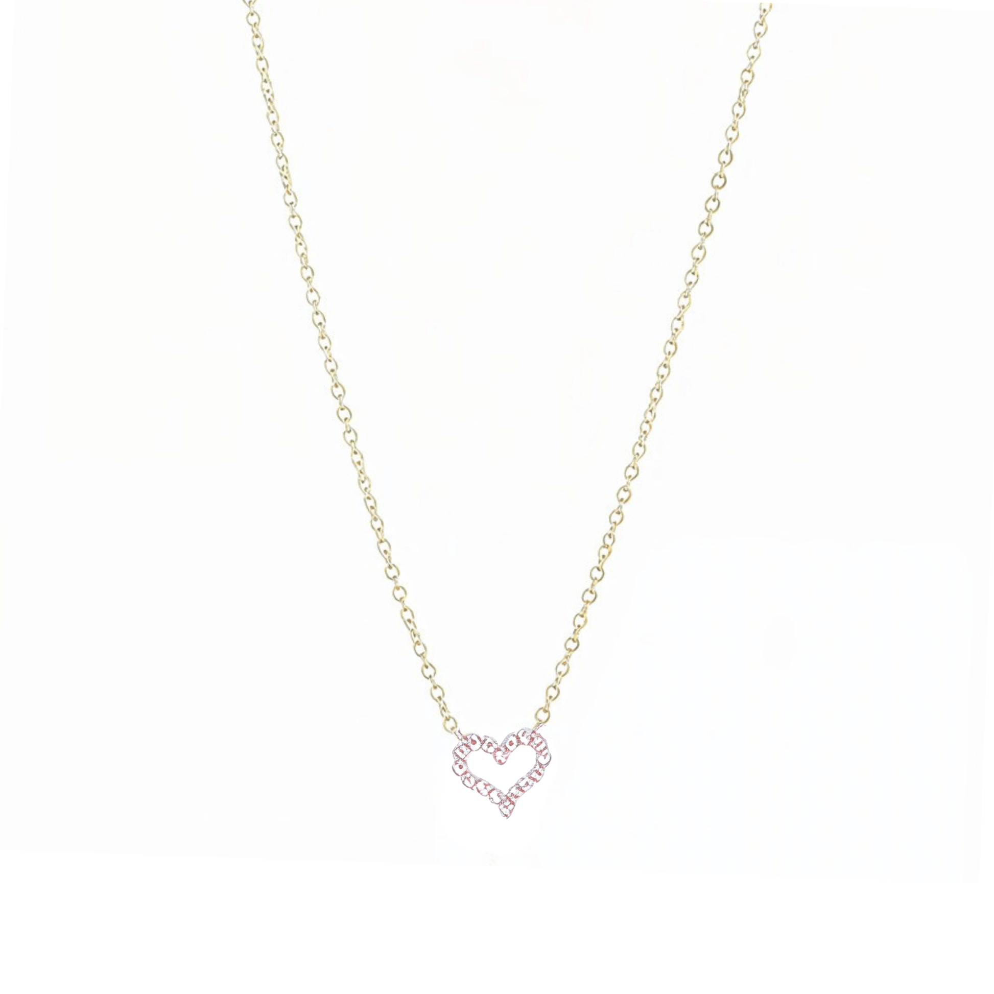 Gold necklace with pink zircon heart pendant, minimalist dainty design.