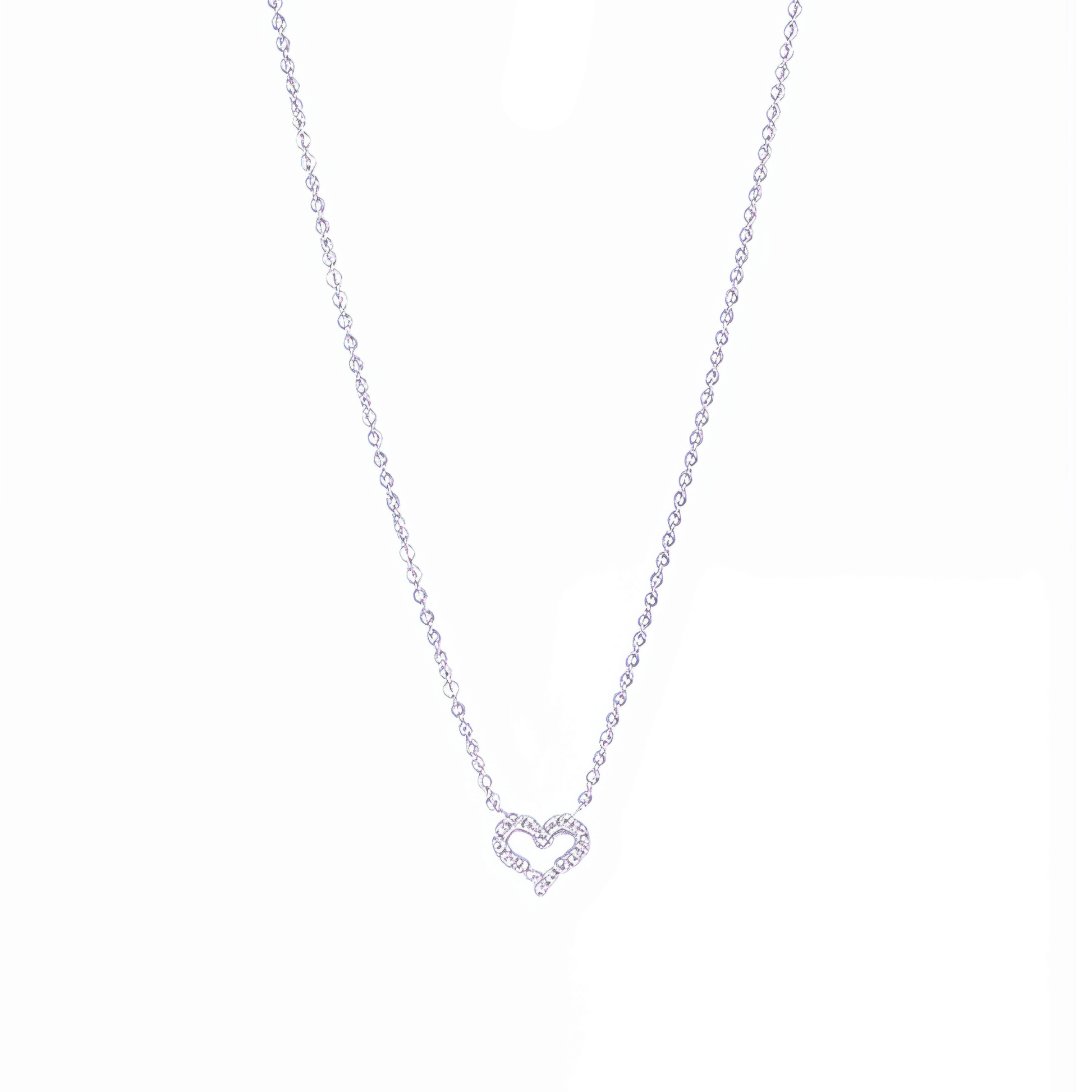 pink heart sparkle silver necklace with crystal heart pendant on fine silver chain
