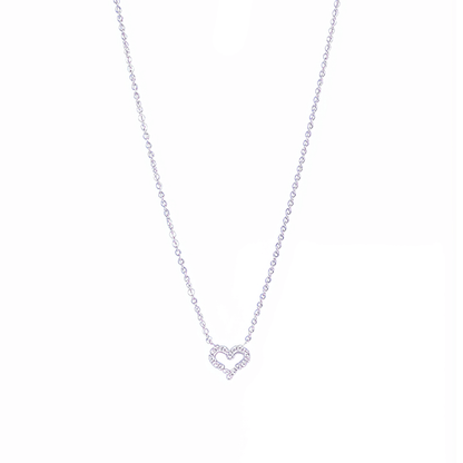 pink heart sparkle silver necklace with crystal heart pendant on fine silver chain