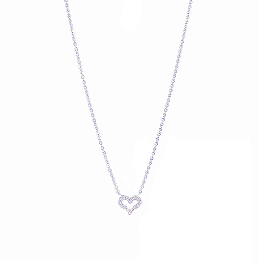 pink heart sparkle silver necklace with crystal heart pendant on fine silver chain