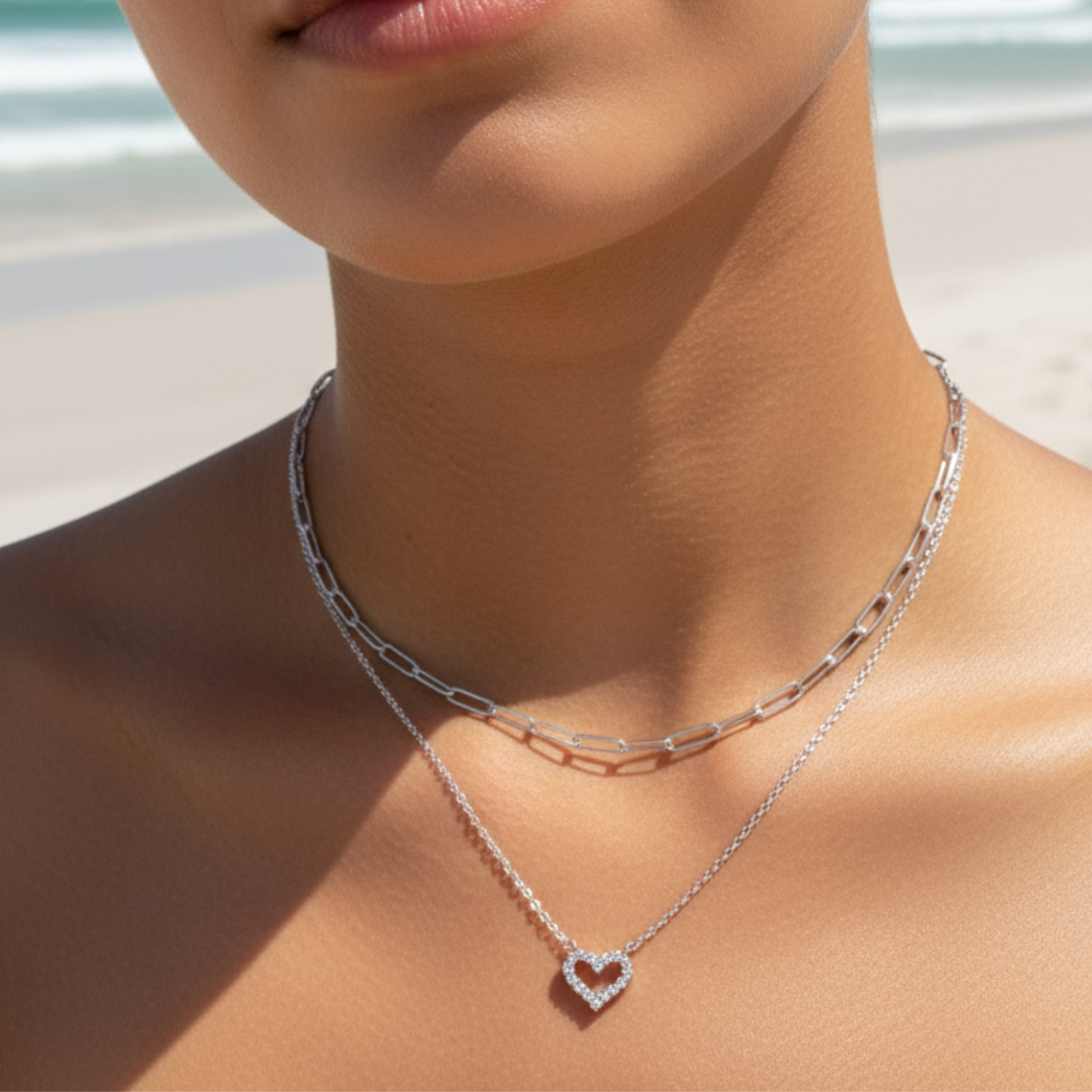 pink heart sparkle silver necklace with crystal heart pendant on fine silver chain