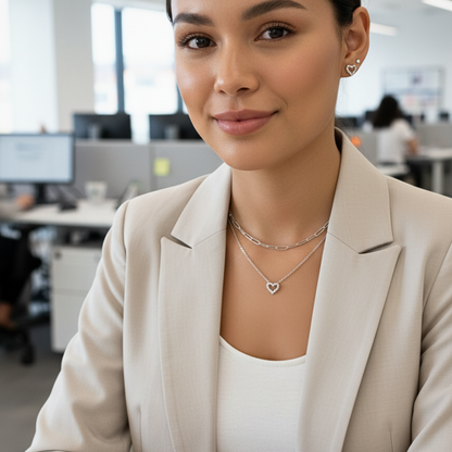 pink heart sparkle silver necklace with crystal heart pendant on fine silver chain
