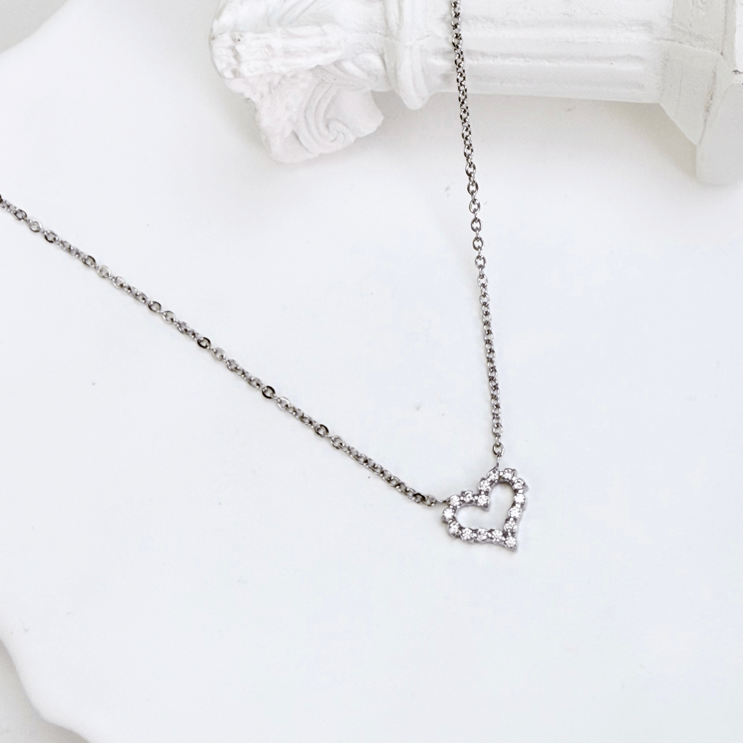 pink heart sparkle silver necklace with crystal heart pendant on fine silver chain