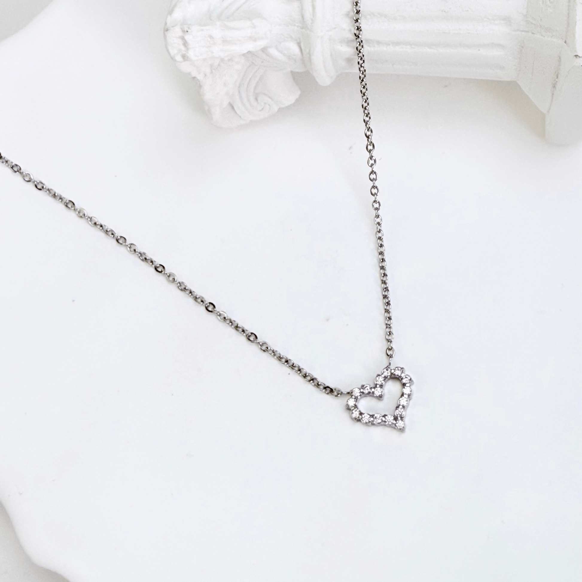 pink heart sparkle silver necklace with crystal heart pendant on fine silver chain