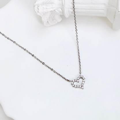 pink heart sparkle silver necklace with crystal heart pendant on fine silver chain