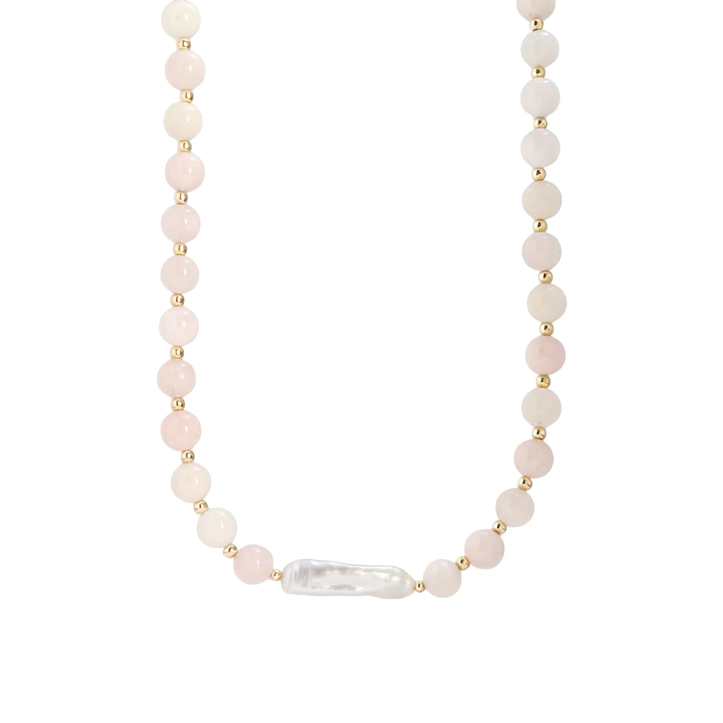 Pink morganite freshwater pearl necklace with 14K gold filled accents, handmade in Melbourne