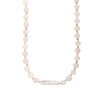 Pink morganite freshwater pearl necklace with 14K gold filled accents, handmade in Melbourne
