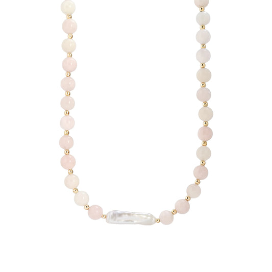 Pink morganite freshwater pearl necklace with 14K gold filled accents, handmade in Melbourne
