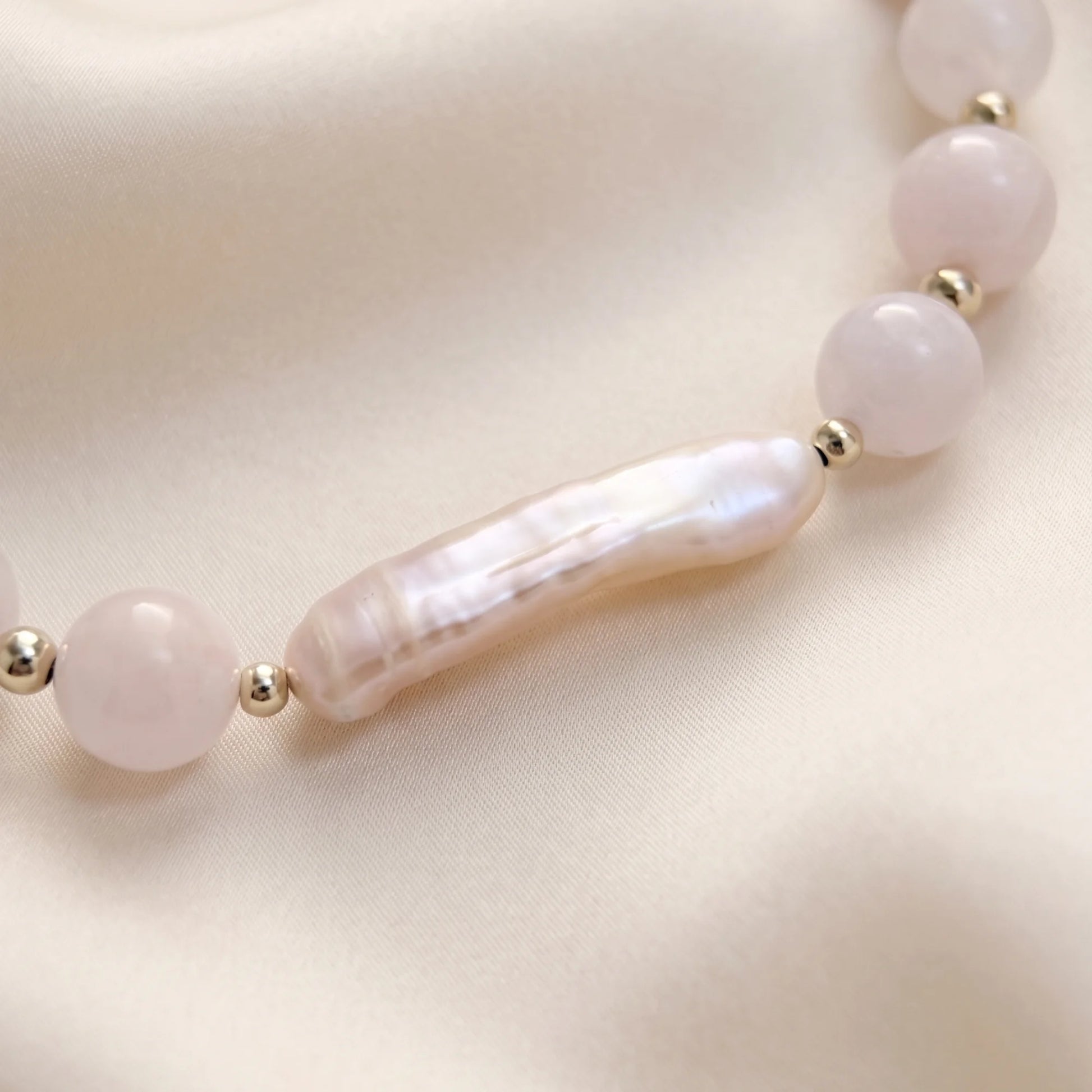 Pink morganite freshwater pearl necklace with 14K gold filled accents, handmade in Melbourne