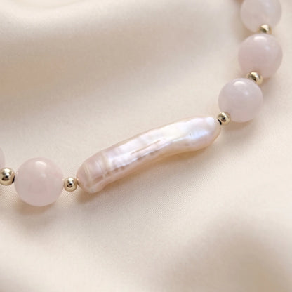Pink morganite freshwater pearl necklace with 14K gold filled accents, handmade in Melbourne