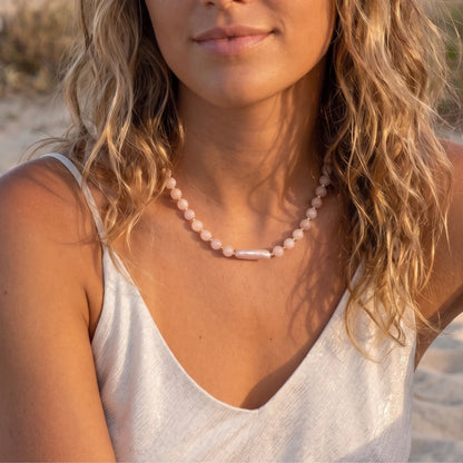 Pink morganite freshwater pearl necklace with 14K gold filled accents, handmade in Melbourne