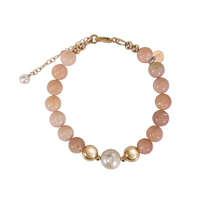 MXW Jewellery pink opal beaded bracelet with stamped initial disc and premium freshwater pearl.