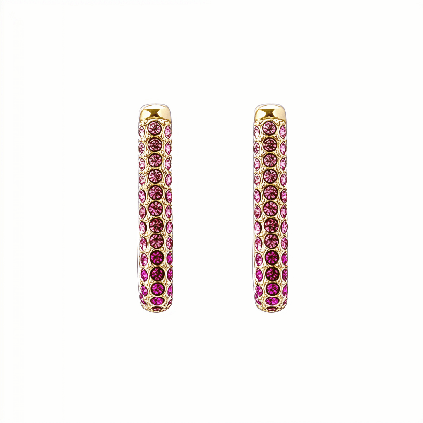 Pink Pavé Gold Rectangular Huggie Earrings – MXW Jewellery