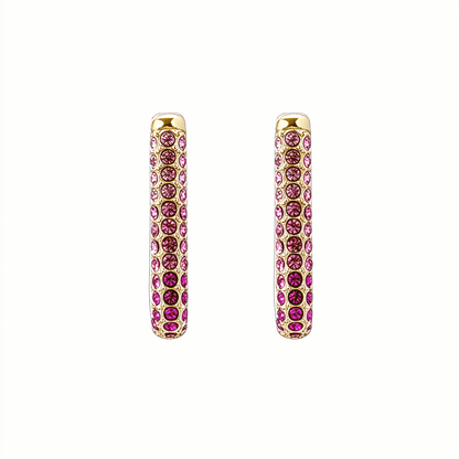 Pink Pavé Gold Rectangular Huggie Earrings – MXW Jewellery