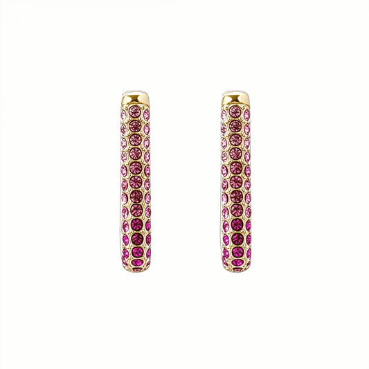 Pink Pavé Gold Rectangular Huggie Earrings – MXW Jewellery