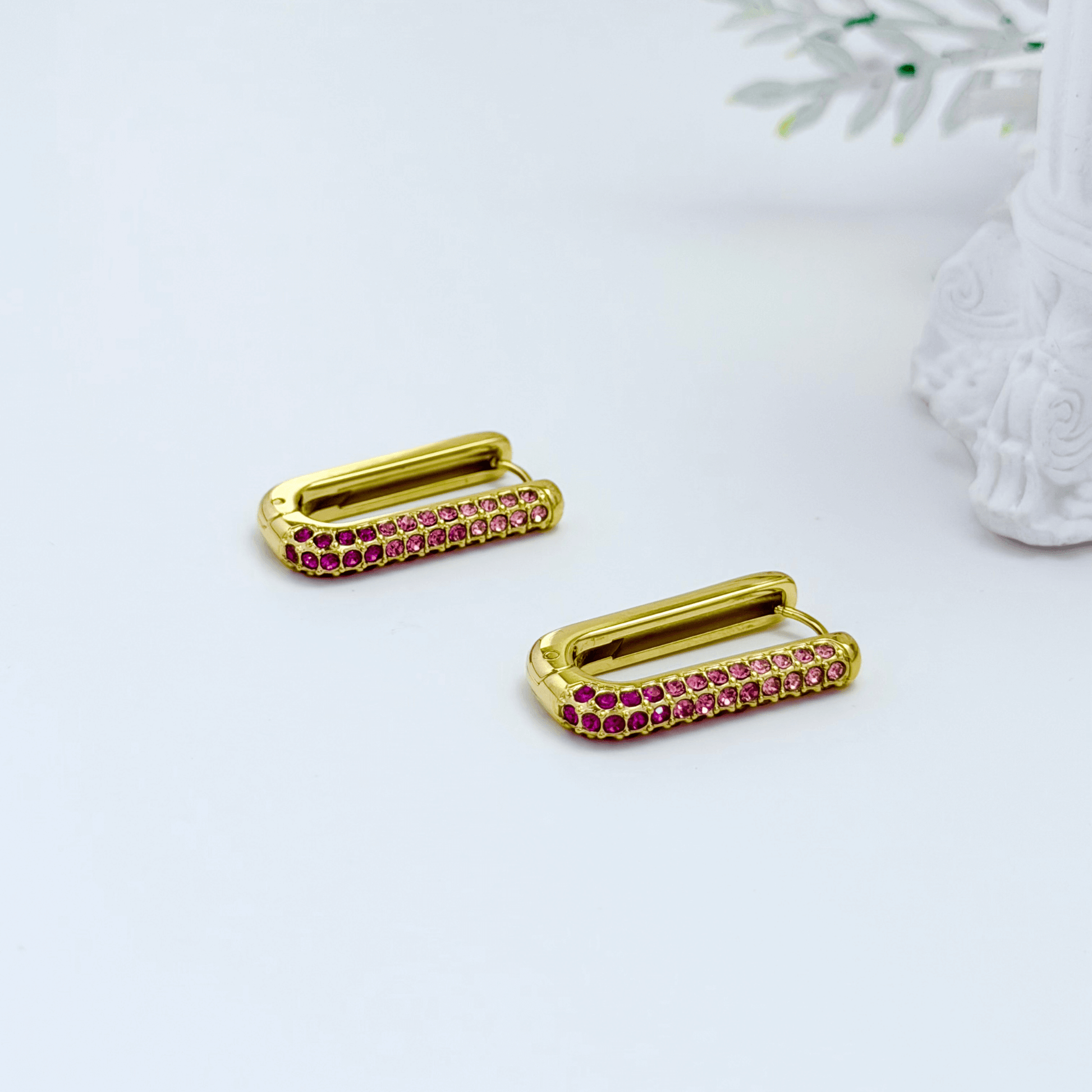Pink Pavé Gold Rectangular Huggie Earrings – MXW Jewellery