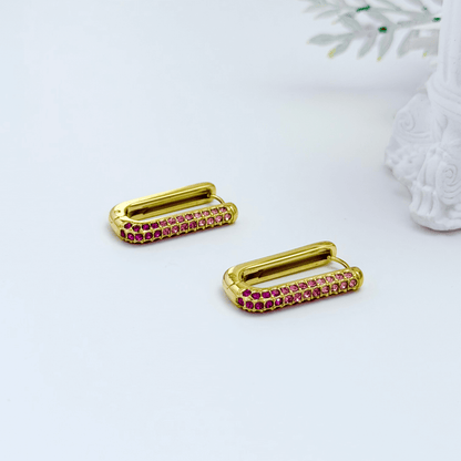 Pink Pavé Gold Rectangular Huggie Earrings – MXW Jewellery