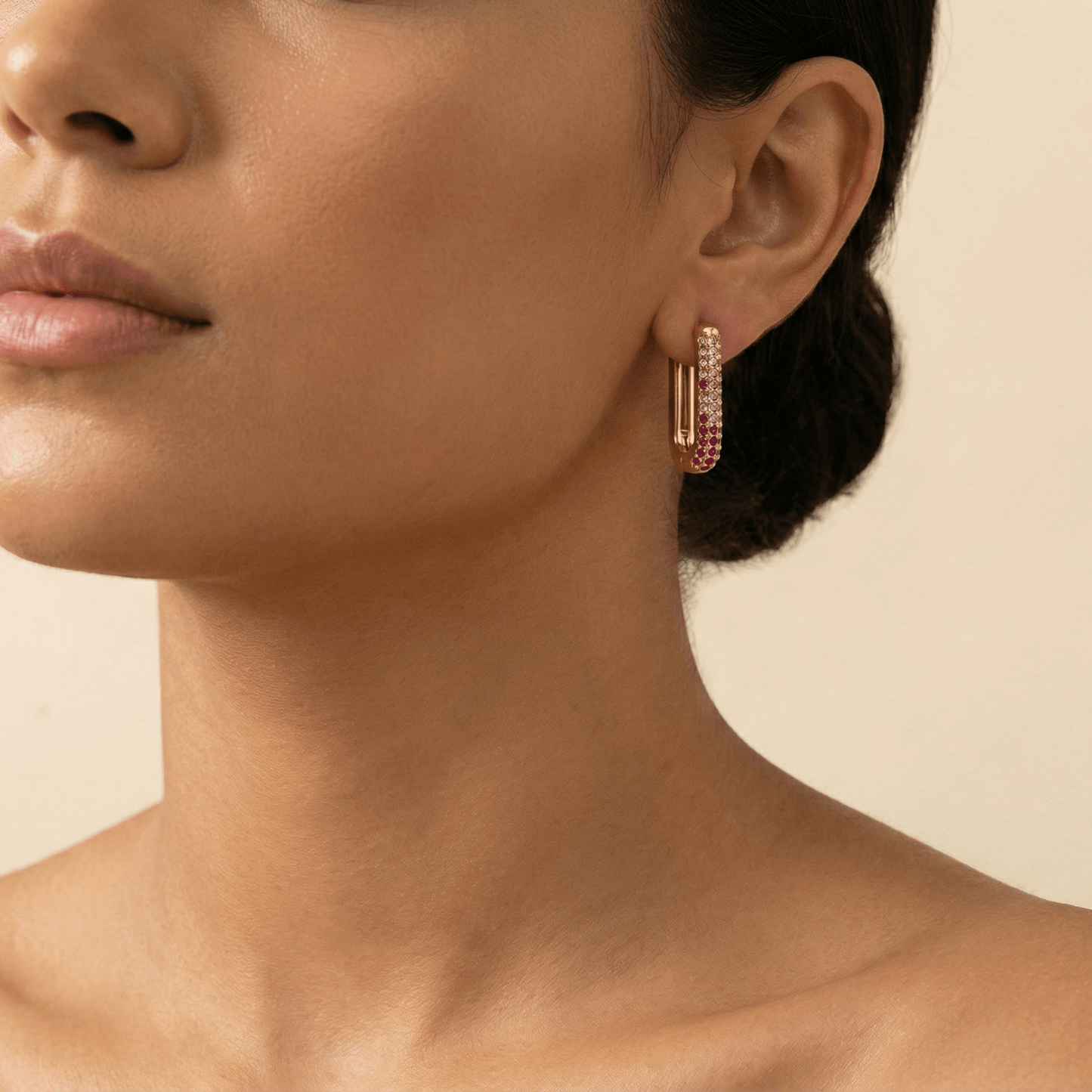 Pink Pavé Gold Rectangular Huggie Earrings – MXW Jewellery