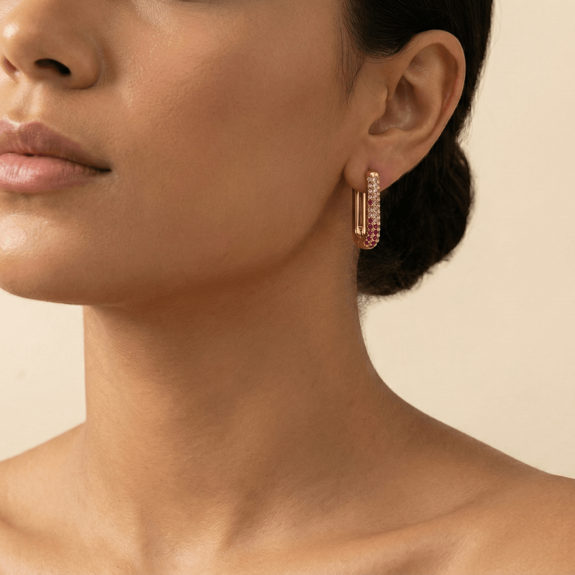 Pink Pavé Gold Rectangular Huggie Earrings – MXW Jewellery
