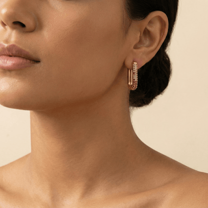 Pink Pavé Gold Rectangular Huggie Earrings – MXW Jewellery