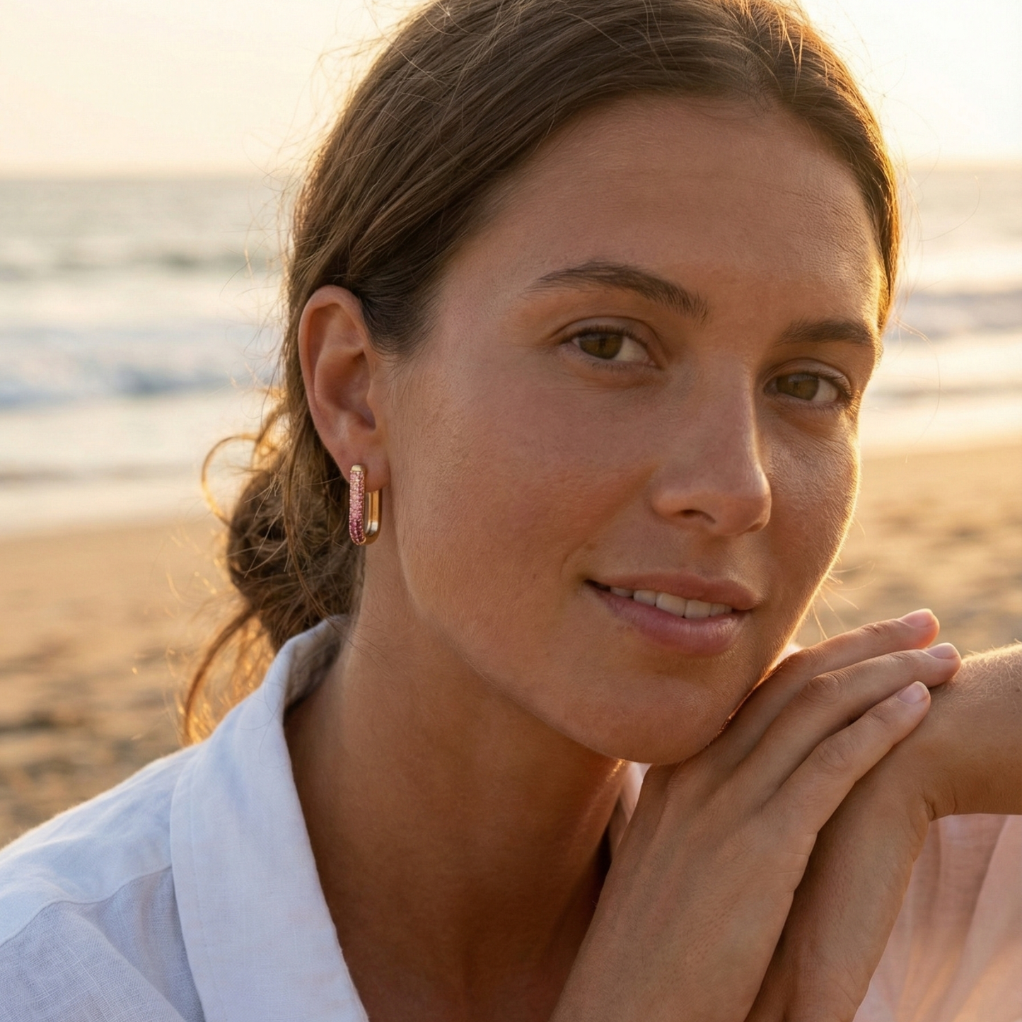 Pink Pavé Gold Rectangular Huggie Earrings – MXW Jewellery