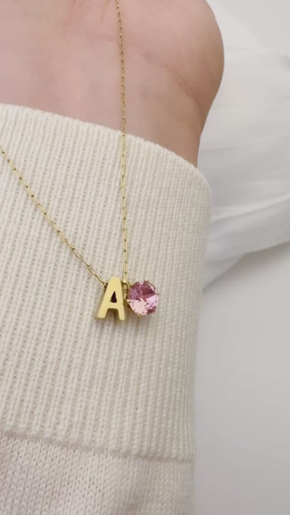 Custom — Dainty Initial & Swarovski Crystal Necklace in Gold & Silver