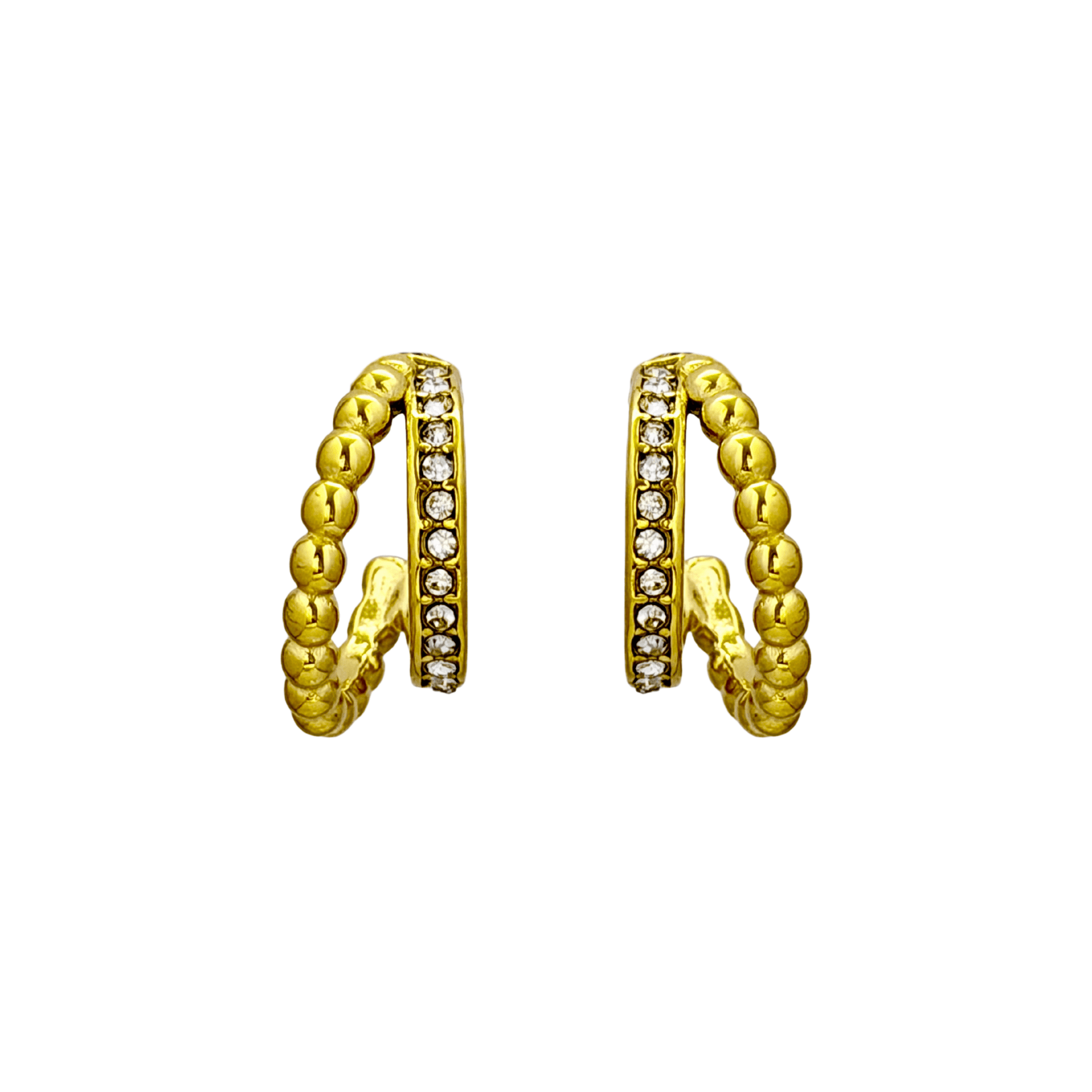 Radiant Duo Hoop Earrings with crystal row and bead-shaped gold detail
