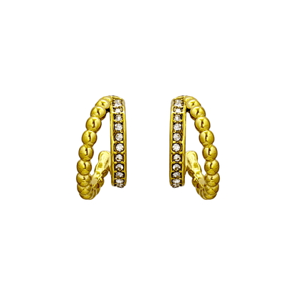Radiant Duo Hoop Earrings with crystal row and bead-shaped gold detail