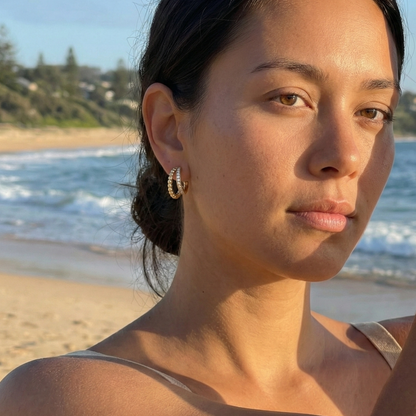 Radiant Duo Hoop Earrings with crystal row and bead-shaped gold detail