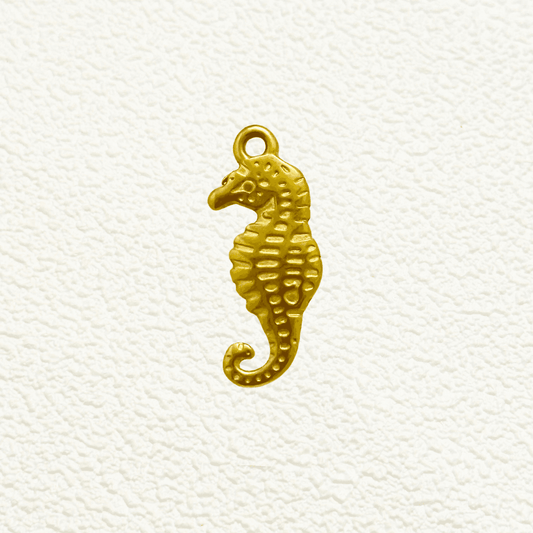 Gold Sculpted Spine Seahorse Charm with curled tail and detailed texture