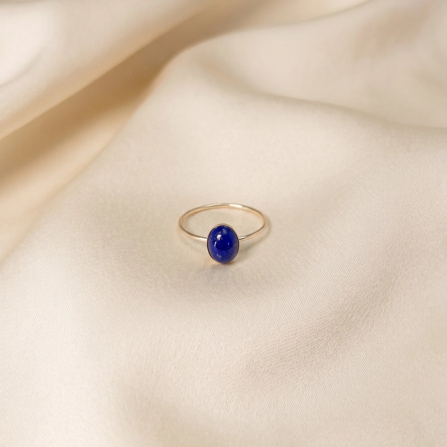 MXW natural oval lapis lazuli September birthstone stacking ring in 14K gold-filled metal