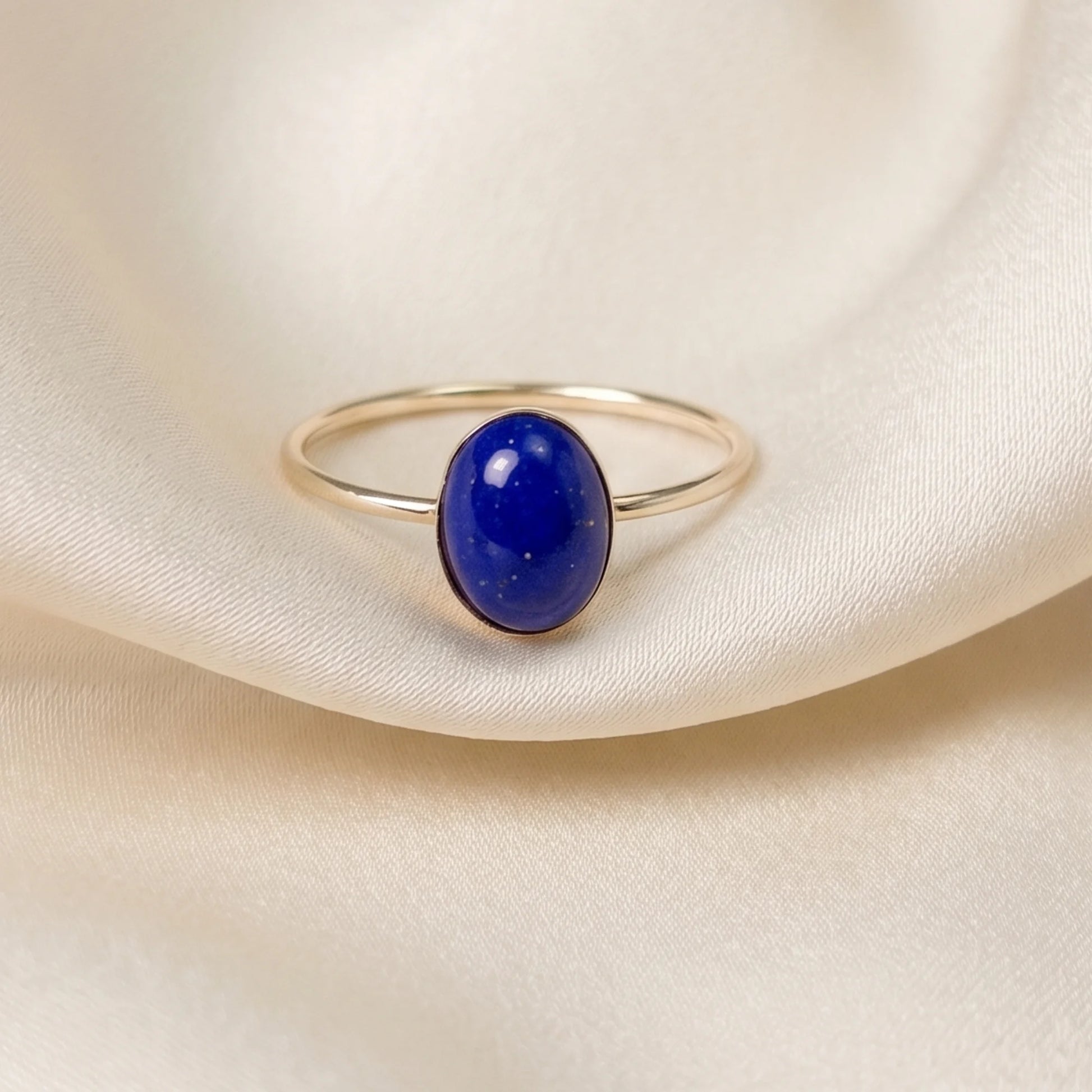 MXW natural oval lapis lazuli September birthstone stacking ring in 14K gold-filled metal