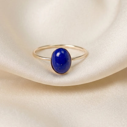 MXW natural oval lapis lazuli September birthstone stacking ring in 14K gold-filled metal