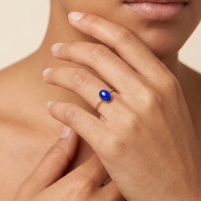 MXW natural oval lapis lazuli September birthstone stacking ring in 14K gold-filled metal
