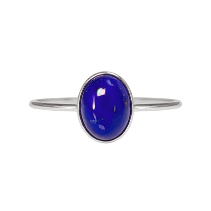MXW natural oval lapis lazuli September birthstone stacking ring in 925 sterling silver metal