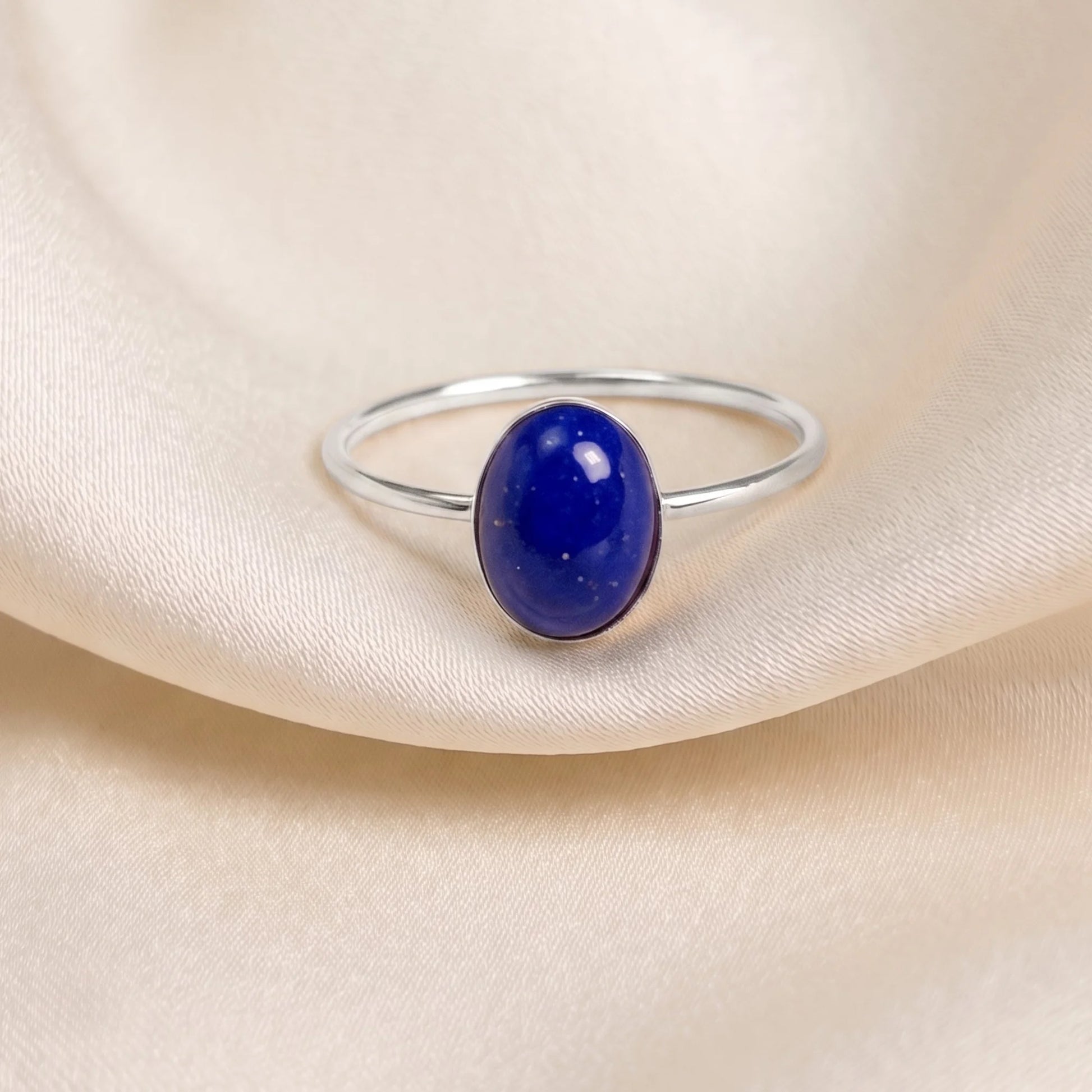 MXW natural oval lapis lazuli September birthstone stacking ring in 925 sterling silver metal