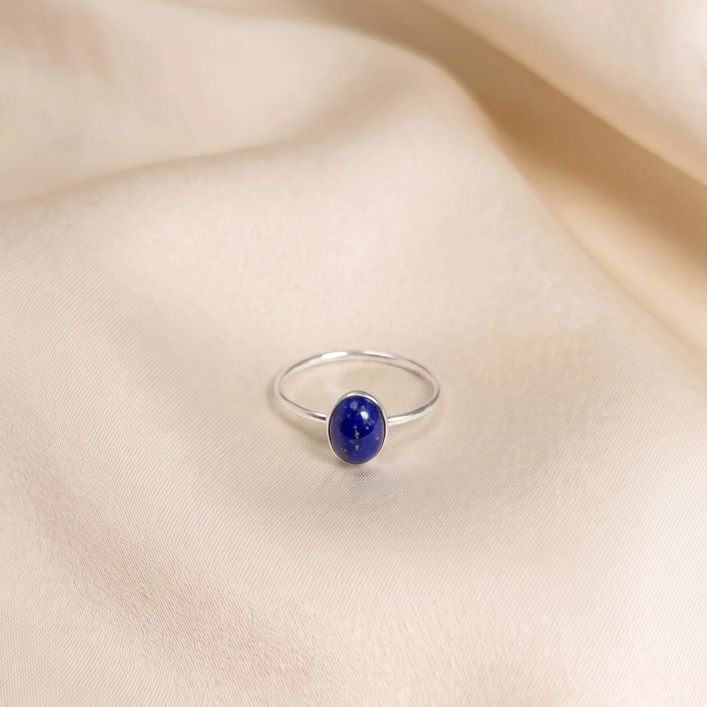 MXW natural oval lapis lazuli September birthstone stacking ring in 925 sterling silver metal