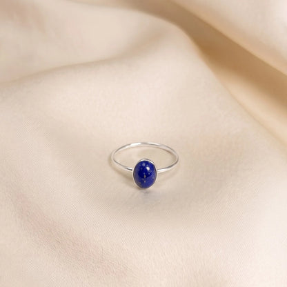 MXW natural oval lapis lazuli September birthstone stacking ring in 925 sterling silver metal