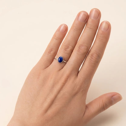 MXW natural oval lapis lazuli September birthstone stacking ring in 925 sterling silver metal