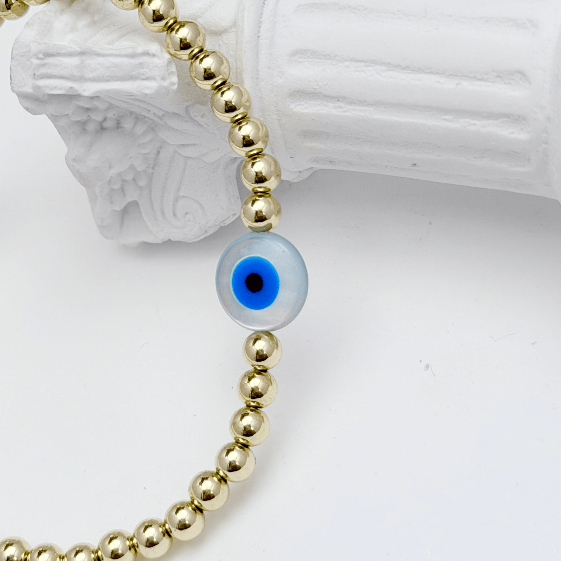 Evil eye shell gold bead bracelet – handmade in AU – MXW Jewellery